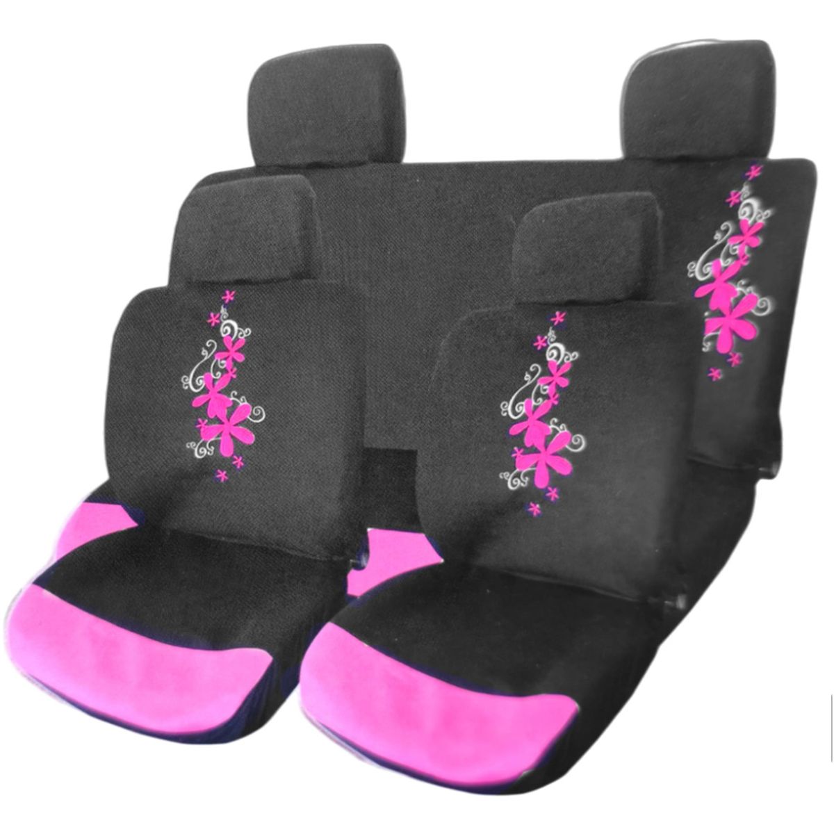 GENERICO - Funda Cubre Asiento Negro-color Mariposa 8pcs Auto Flor Rosa