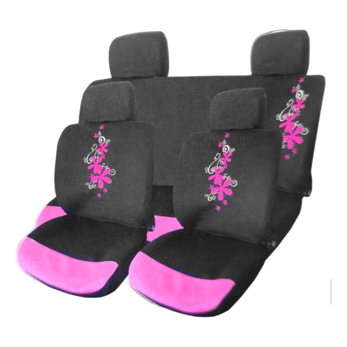GENERICO - Funda Cubre Asiento Negro-color Mariposa 8pcs Auto Flor Rosa