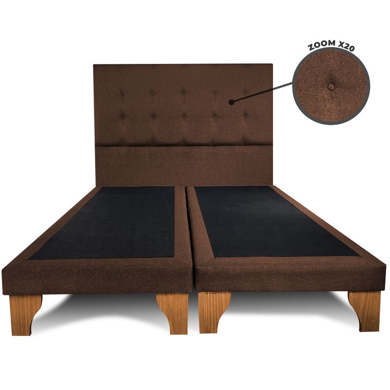 GENERICO - Base Cama Europea 2 Plazas 150X200 cm + Respaldo Botones Café