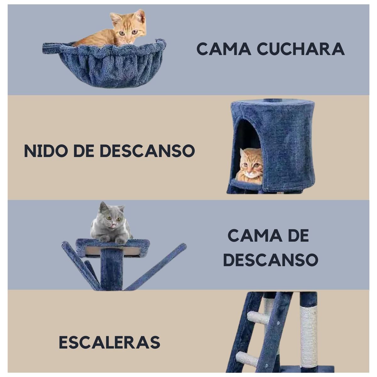 YEP S - Torre Arbol Rascador Gatos 5 Pisos 138 cm Casa Y Cuna