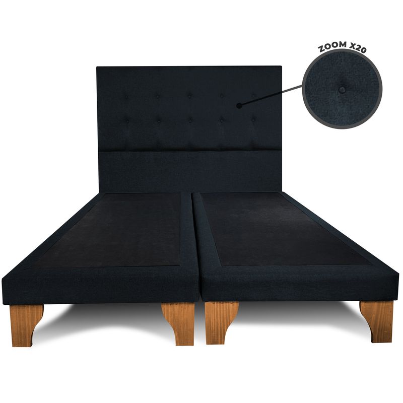 GENERICO - Base Cama Europea 2 Plazas 150X200 cm + Respaldo Botones Negro