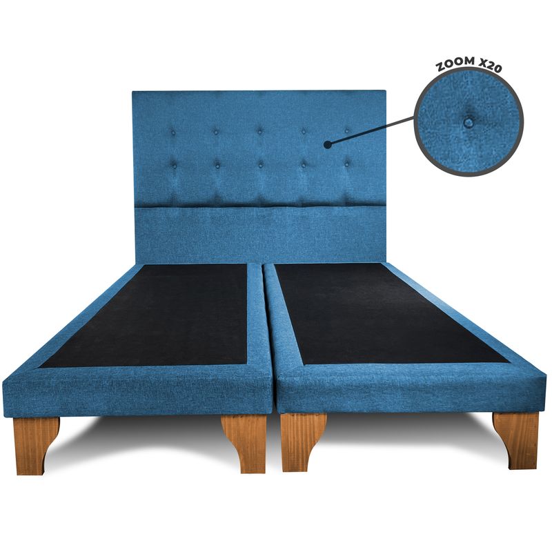 GENERICO - Base Cama Europea 2 Plazas 150X200 cm + Respaldo Botones Azul