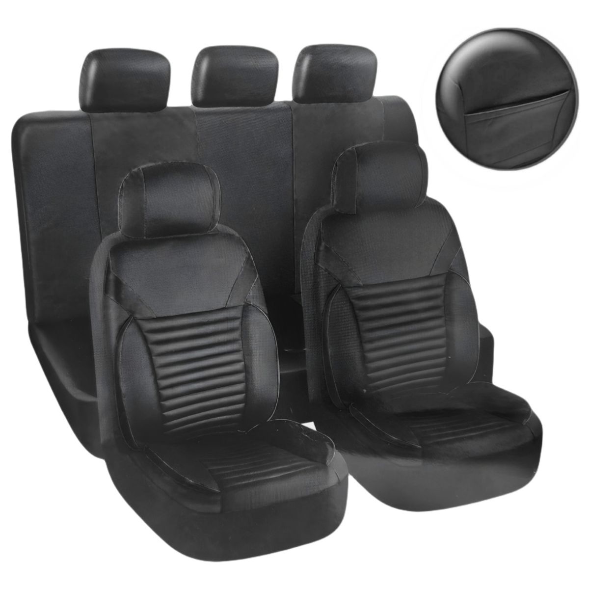 GENERICO - Set Cubre Asiento 11pcs 100% EcoCuero Acolchado Premium 005N