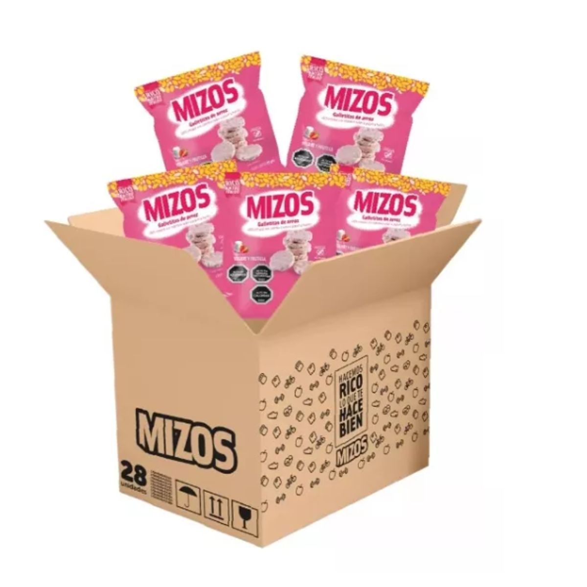 MIZOS - 28 Snacks Integral Galletas De Arroz Mizos Yogurt Frutilla