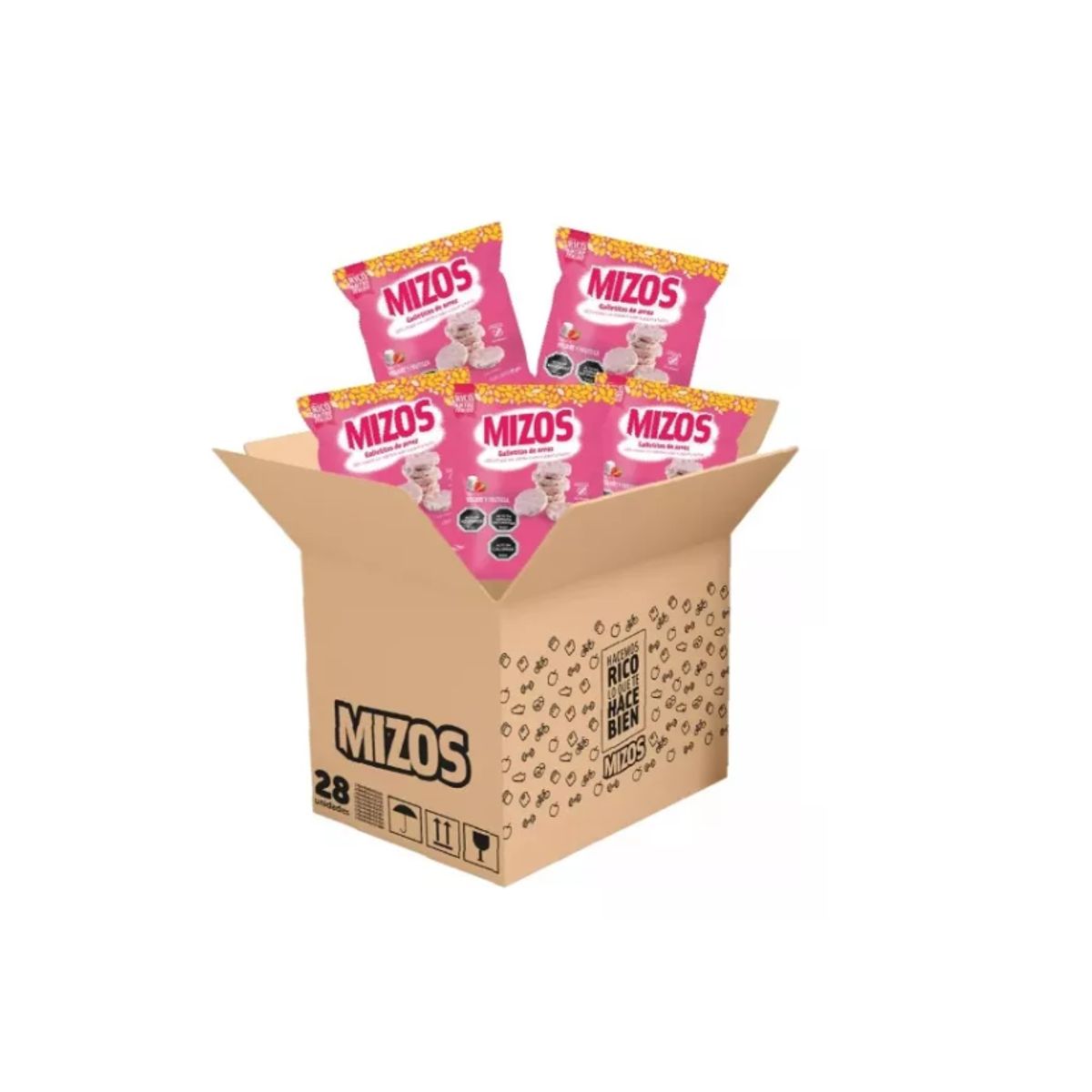 MIZOS - 28 Snacks Integral Galletas De Arroz Mizos Yogurt Frutilla