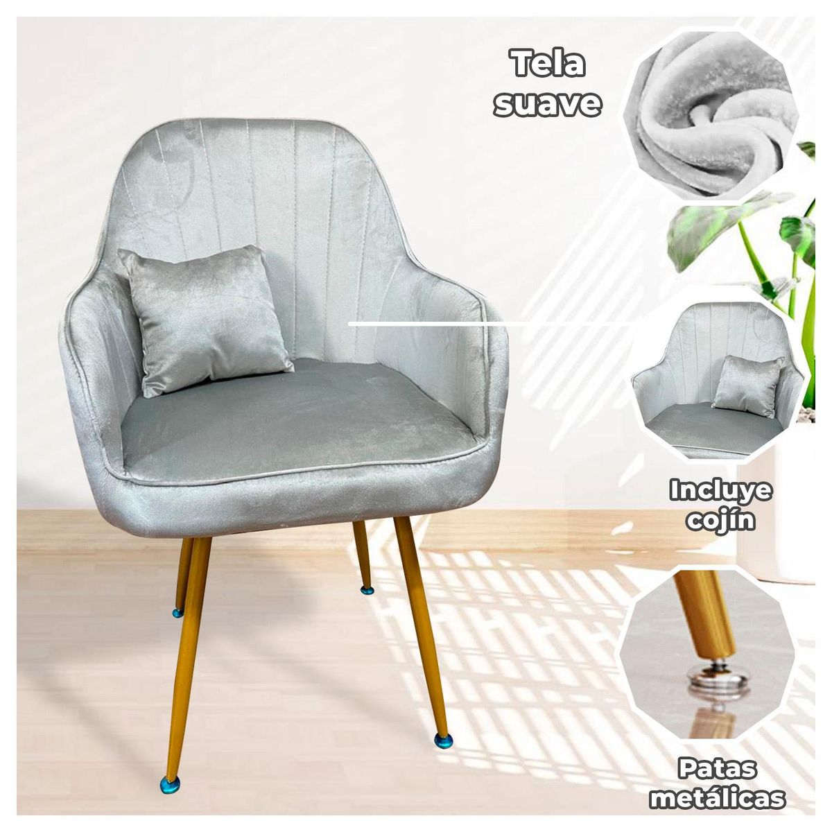 GLOBAL LATIN GROUP - Pack 2 Butaca Poltrona Sofí de Terciopelo Con Patas de Madera