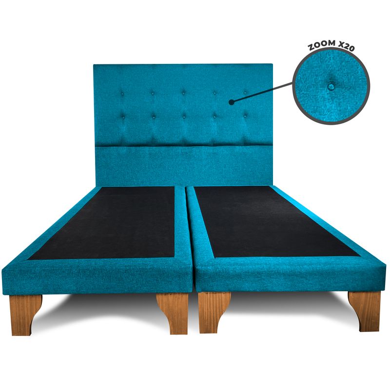 GENERICO - Base Cama Europea 2 Plazas 150X200 cm + Respaldo Botones Turquesa