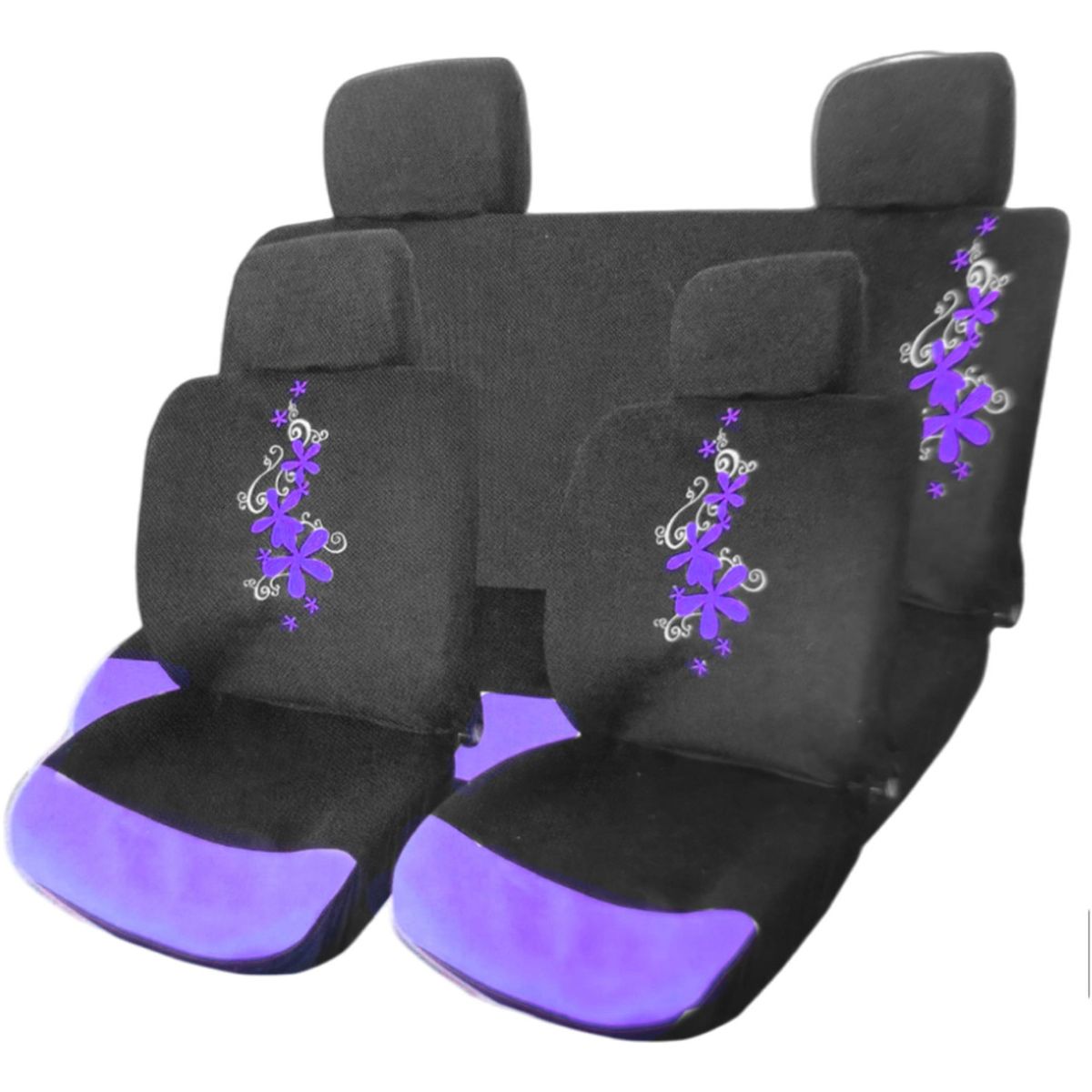 GENERICO - Funda Cubre Asiento Negro Morado Mariposa 8pcs Auto Flor