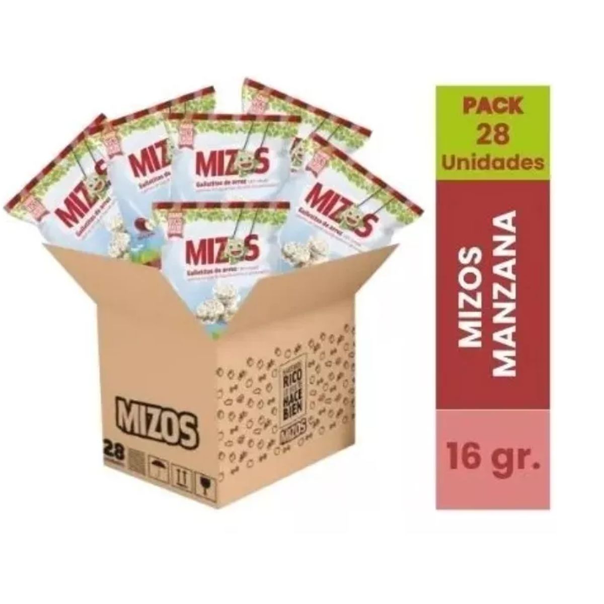 MIZOS - 28 Snacks Integral Galletas De Arroz Mizos Sabor Manzana