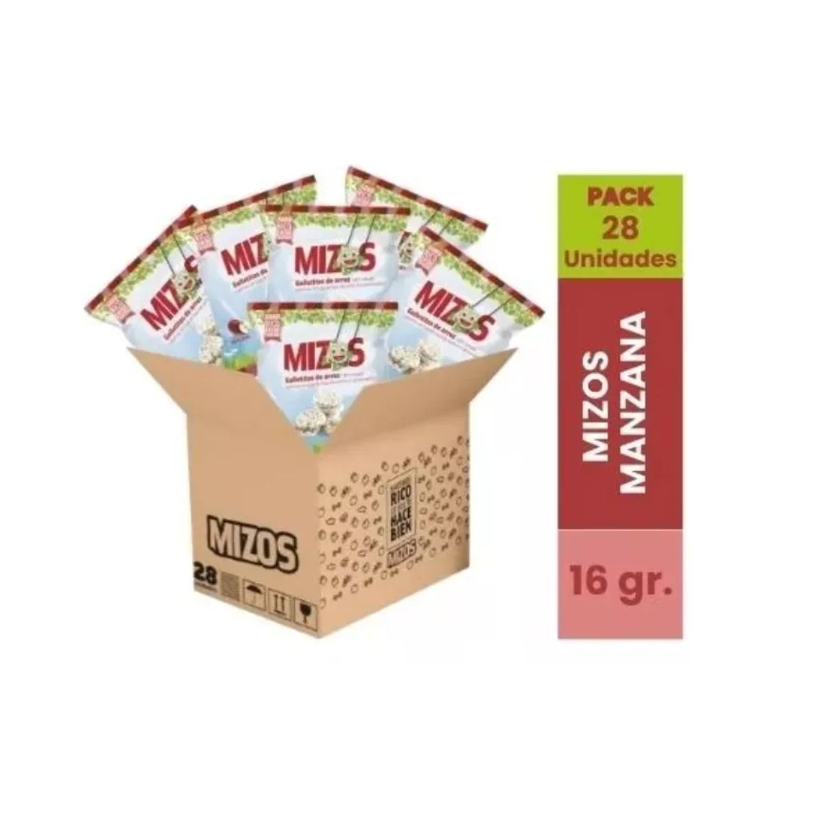 MIZOS - 28 Snacks Integral Galletas De Arroz Mizos Sabor Manzana