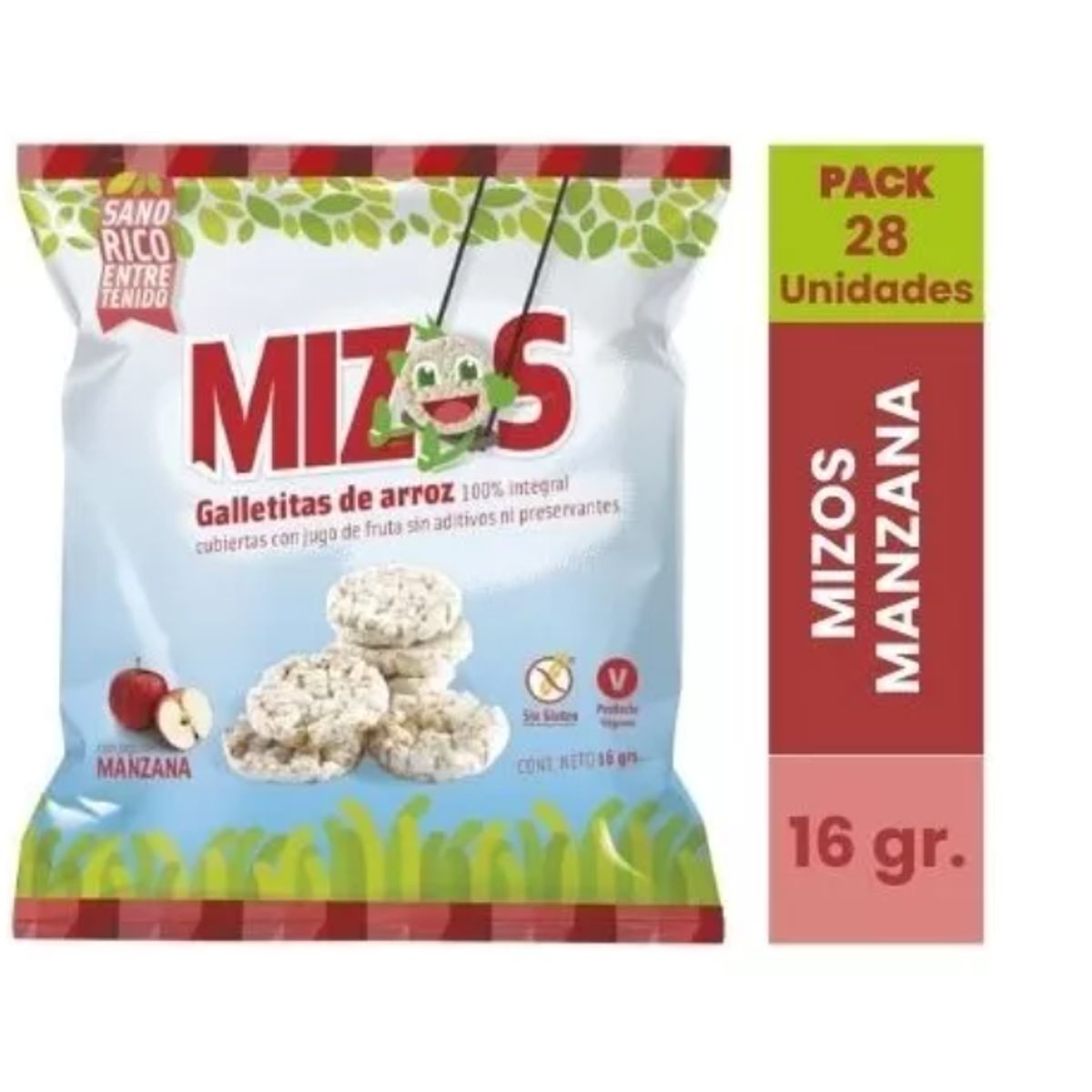 MIZOS - 28 Snacks Integral Galletas De Arroz Mizos Sabor Manzana