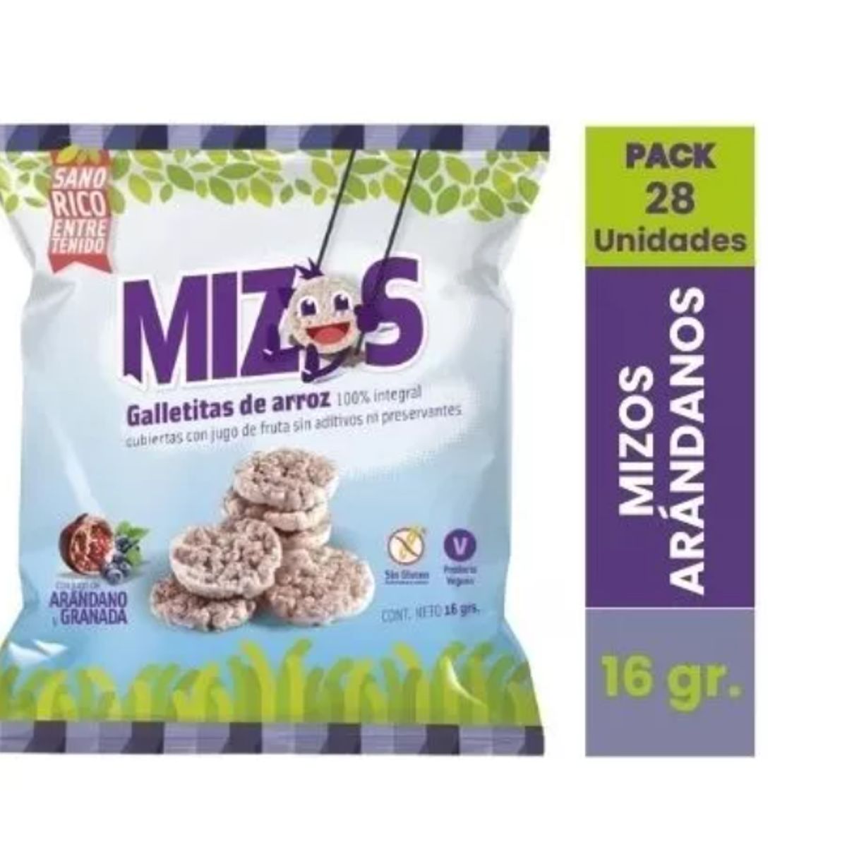 MIZOS - 28 Snacks Integral Galletas De Arroz Mizos Sabor Arandano