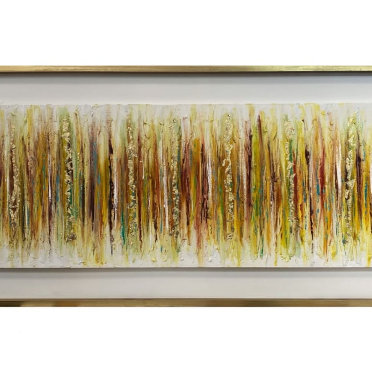 DEKAM DISEÑO - CUADRO PINTADO A MANO ABSTRACTO DORADO ENMARCADO 146X66 CMS