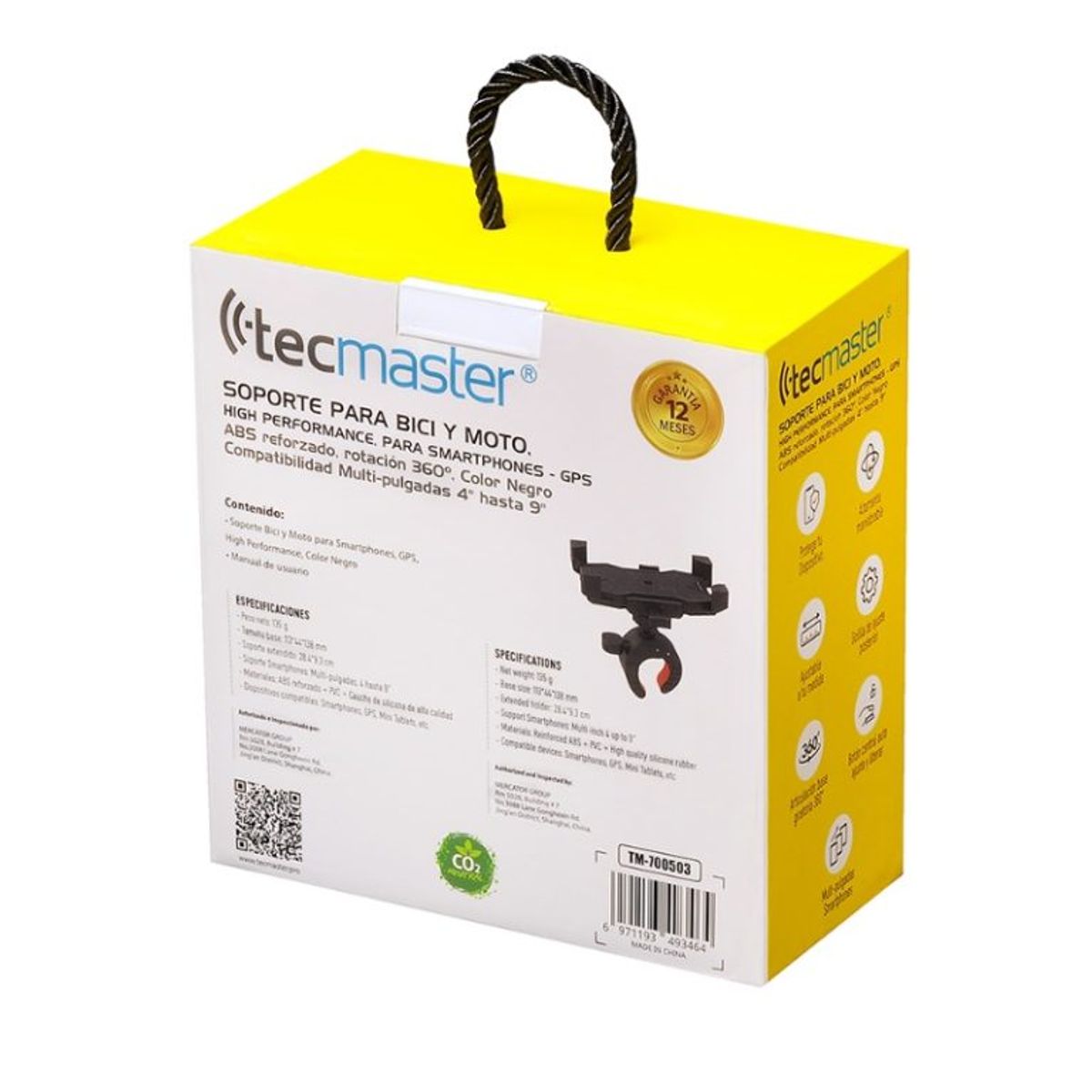 TECMASTER - Soporte Bicicleta y Moto para Celular Rotación 360 Tecmaster