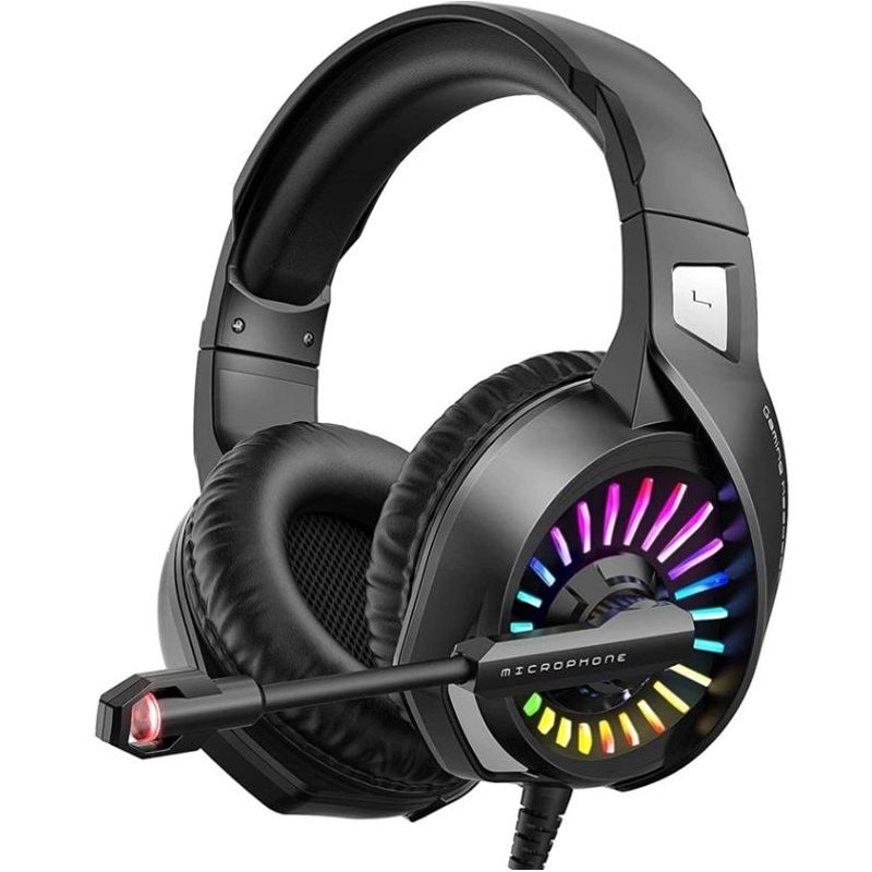 GENERICO - Audifono Para Gamer Con Microfo Con 2 Plug 3,5mm Con Luz Rgb