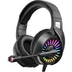 GENERICO - Audifono Para Gamer Con Microfo Con 2 Plug 3,5mm Con Luz Rgb
