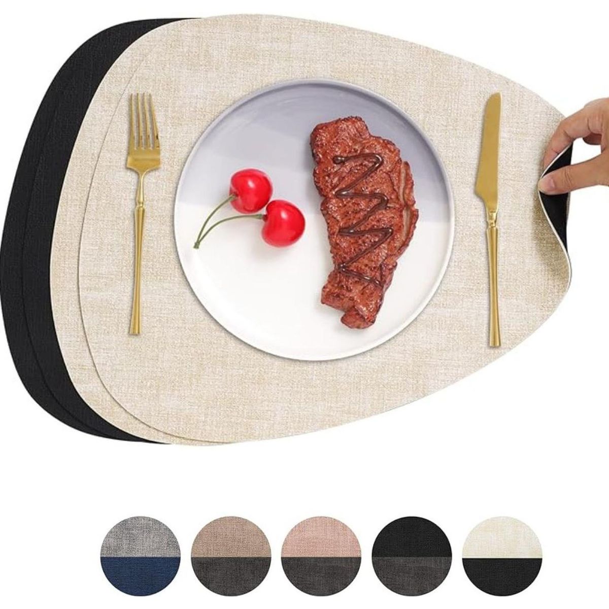 AZ AURAZEUS - Set 4 Individuales Ecocuero Impermeables Antimanchas Reversibles AZ