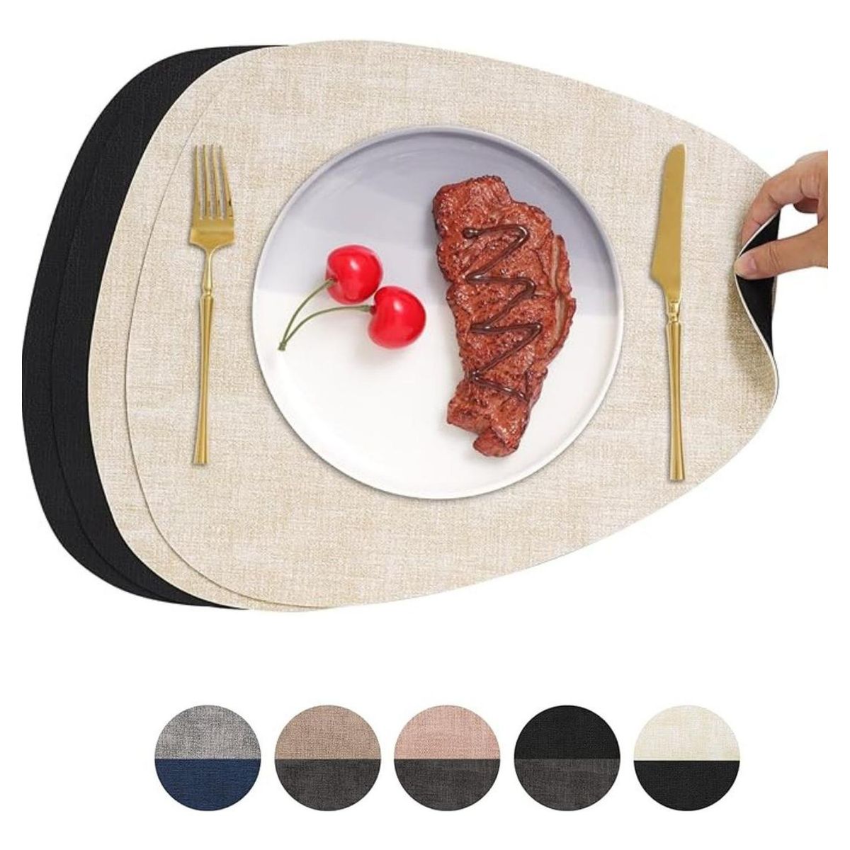 AZ AURAZEUS - Set 4 Individuales Ecocuero Impermeables Antimanchas Reversibles AZ