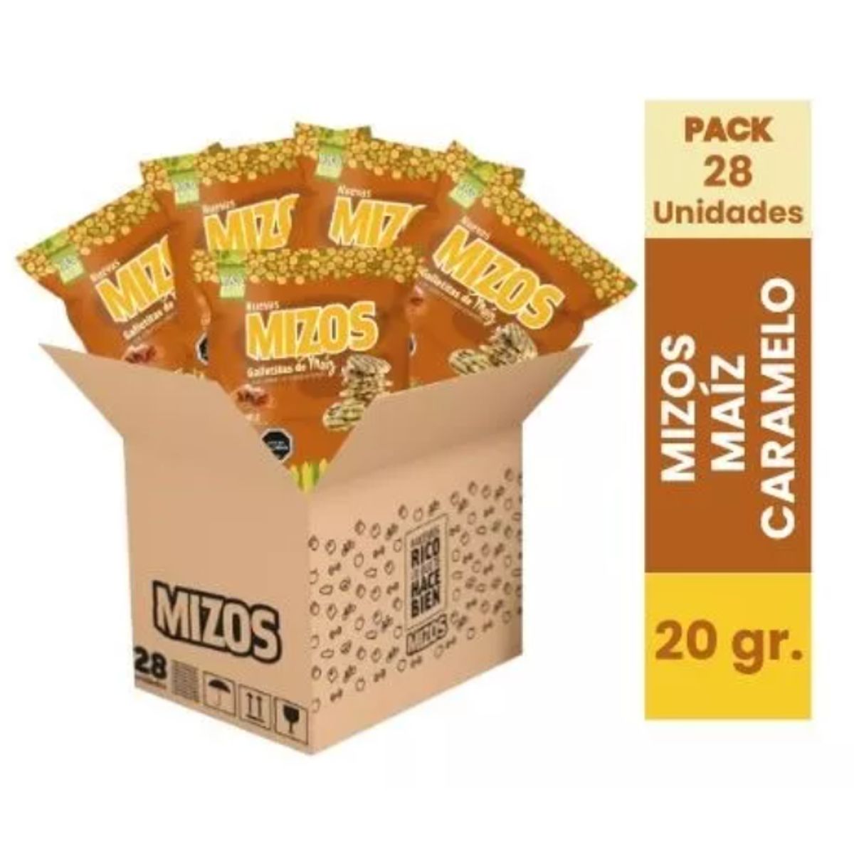 MIZOS - Galleta Mizos Maíz Sabor Caramelo 20 Gr. - 28 Uds.