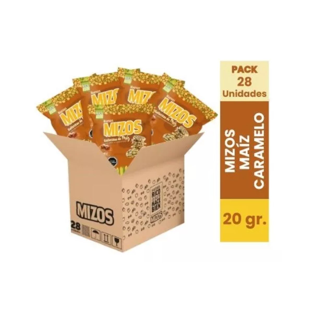 MIZOS - Galleta Mizos Maíz Sabor Caramelo 20 Gr. - 28 Uds.