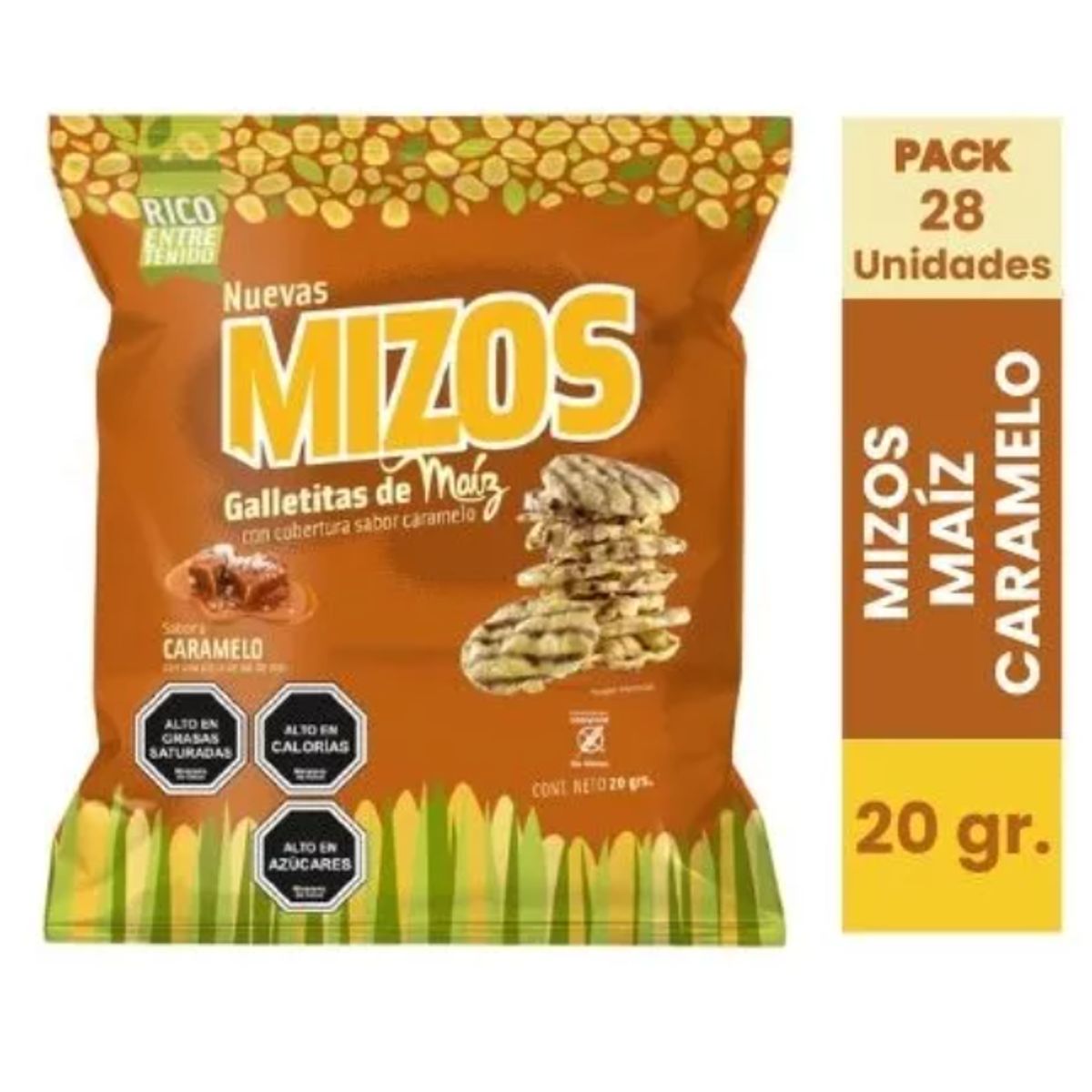 MIZOS - Galleta Mizos Maíz Sabor Caramelo 20 Gr. - 28 Uds.