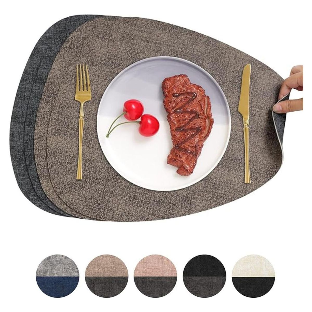 AZ AURAZEUS - Set 4 Individuales Ecocuero Impermeables Antimanchas Reversibles Az