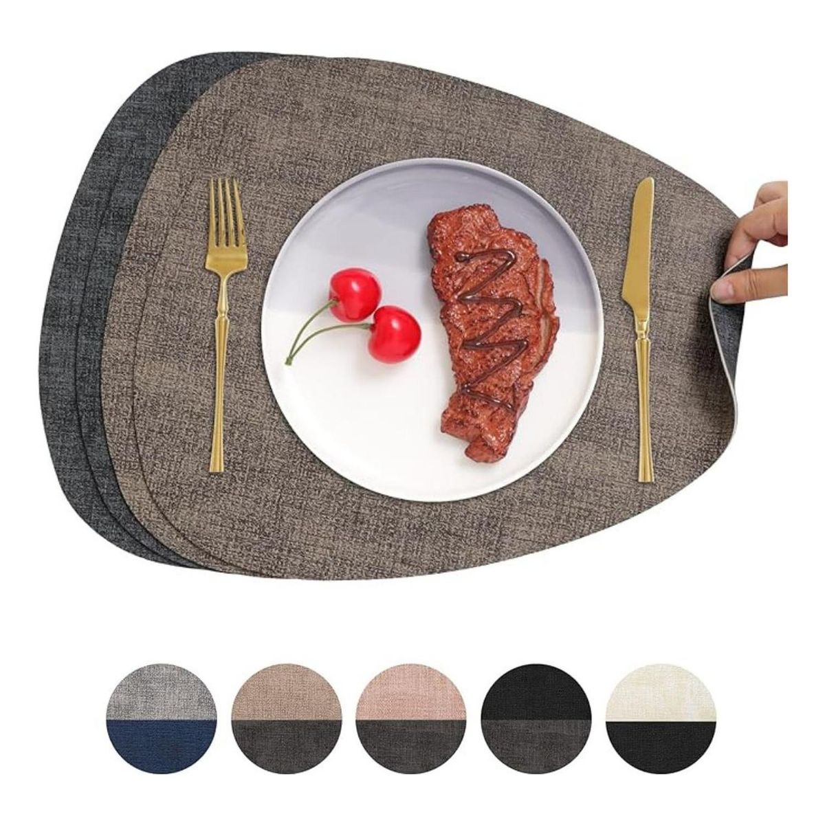 AZ AURAZEUS - Set 4 Individuales Ecocuero Impermeables Antimanchas Reversibles Az