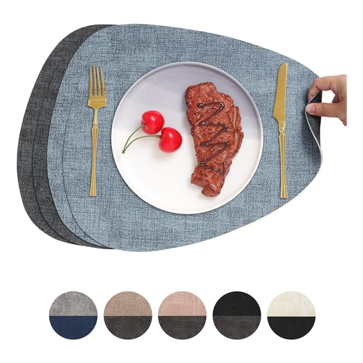 AZ AURAZEUS - Set 4 Individuales Ecocuero Impermeables Antimanchas Reversibles AZ