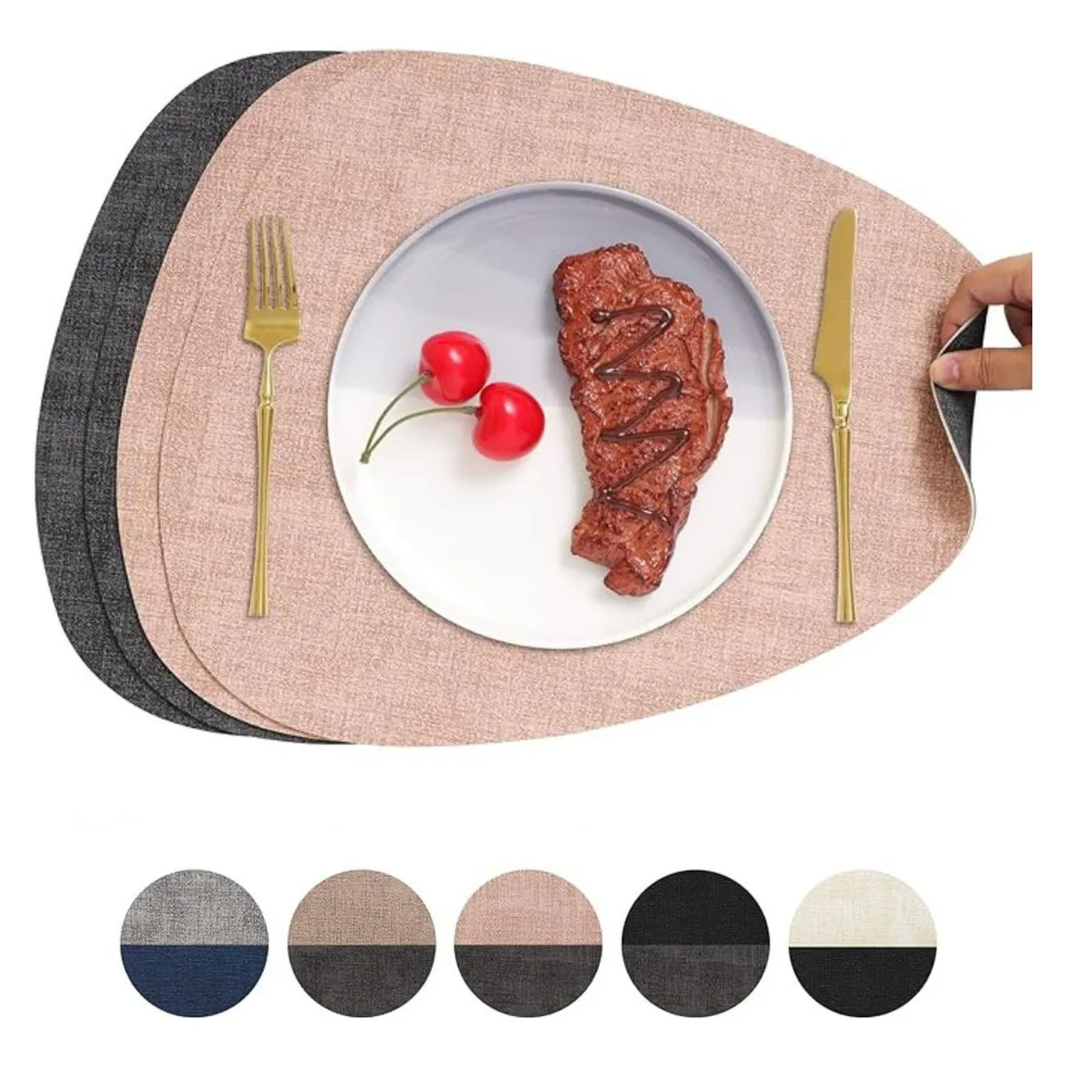 AZ AURAZEUS - Set 4 Individuales Ecocuero Impermeables Antimanchas Reversibles AZ