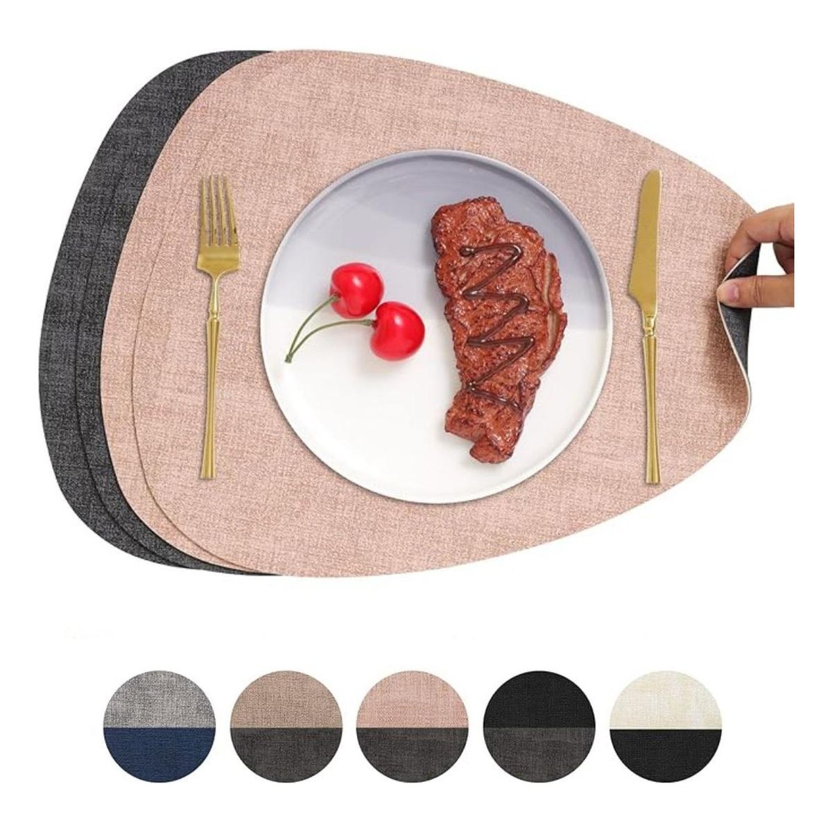 AZ AURAZEUS - Set 4 Individuales Ecocuero Impermeables Antimanchas Reversibles AZ