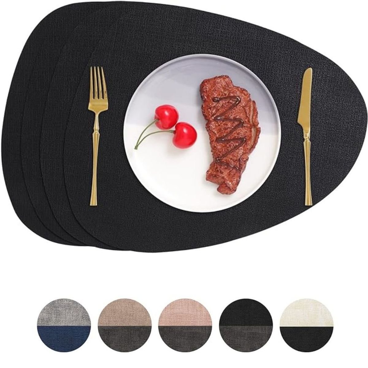 AZ AURAZEUS - Set 4 Individuales Ecocuero Impermeables Antimanchas Reversibles AZ