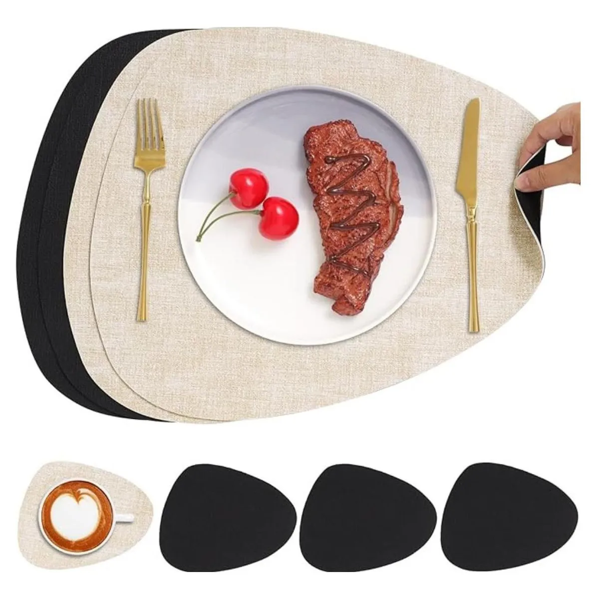 AZ AURAZEUS - Set 4 Individuales + 4 Posavasos Impermeables Antimanchas 2 en 1 Az