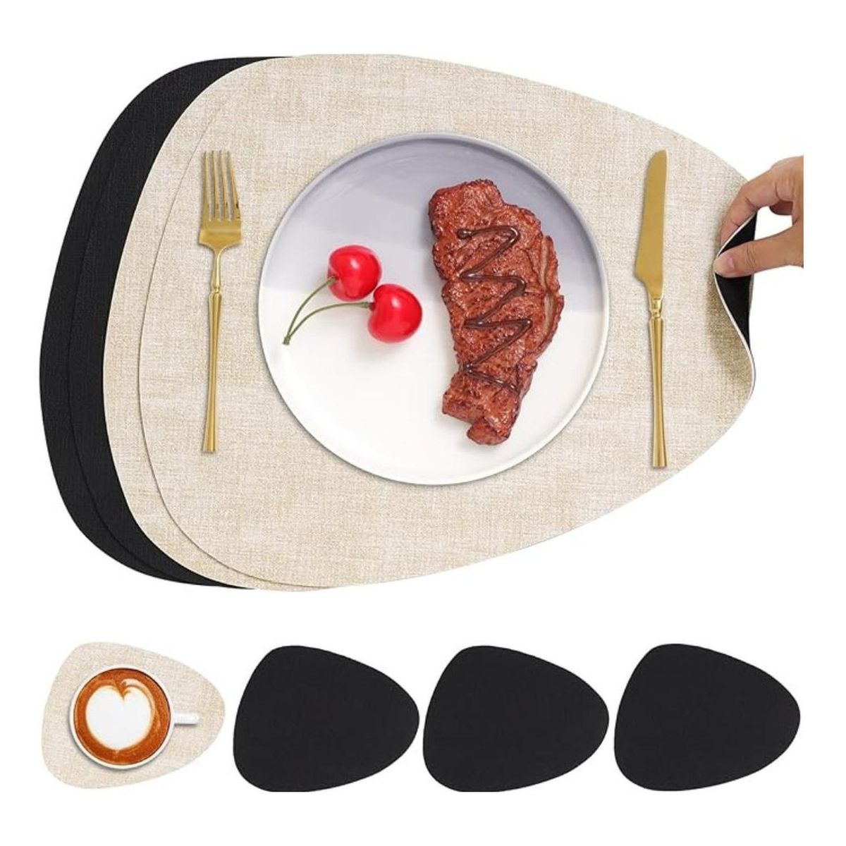 AZ AURAZEUS - Set 4 Individuales + 4 Posavasos Impermeables Antimanchas 2 en 1 Az