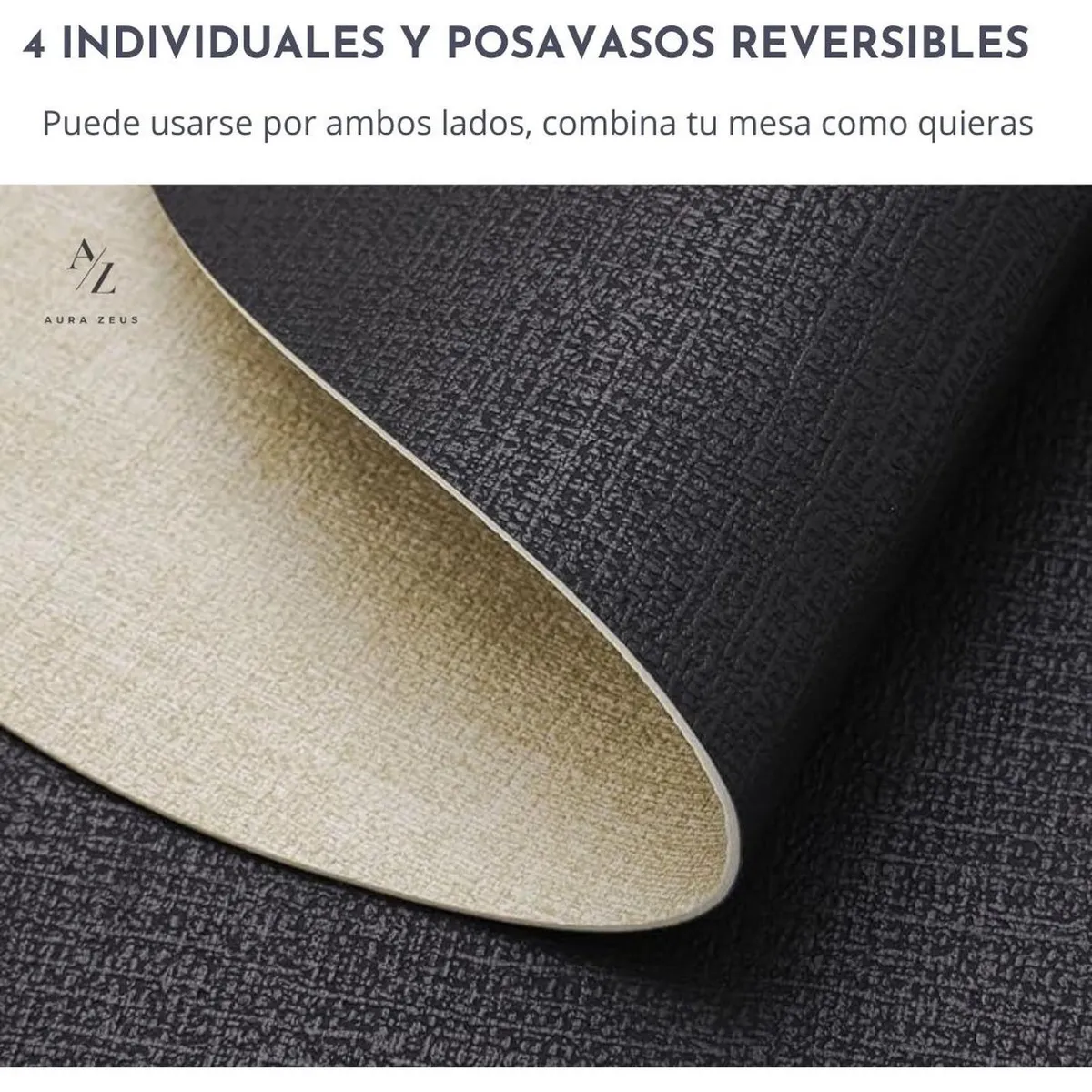 AZ AURAZEUS - Set 4 Individuales + 4 Posavasos Impermeables Antimanchas 2 en 1 Az