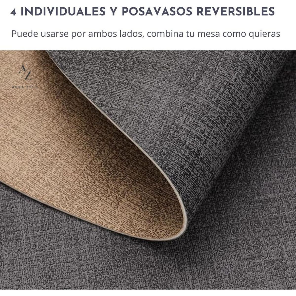 AZ AURAZEUS - Set 4 Individuales + 4 Posavasos Impermeables Antimanchas 2 en 1 AZ