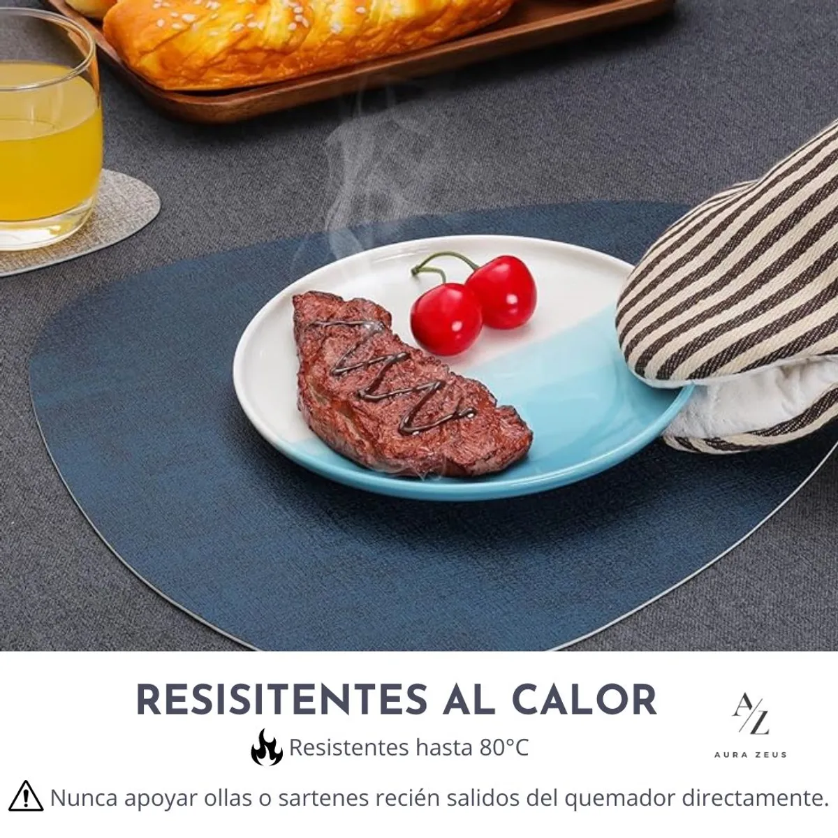 AZ AURAZEUS - Set 4 Individuales + 4 Posavasos Impermeables Antimanchas 2 en 1 Az