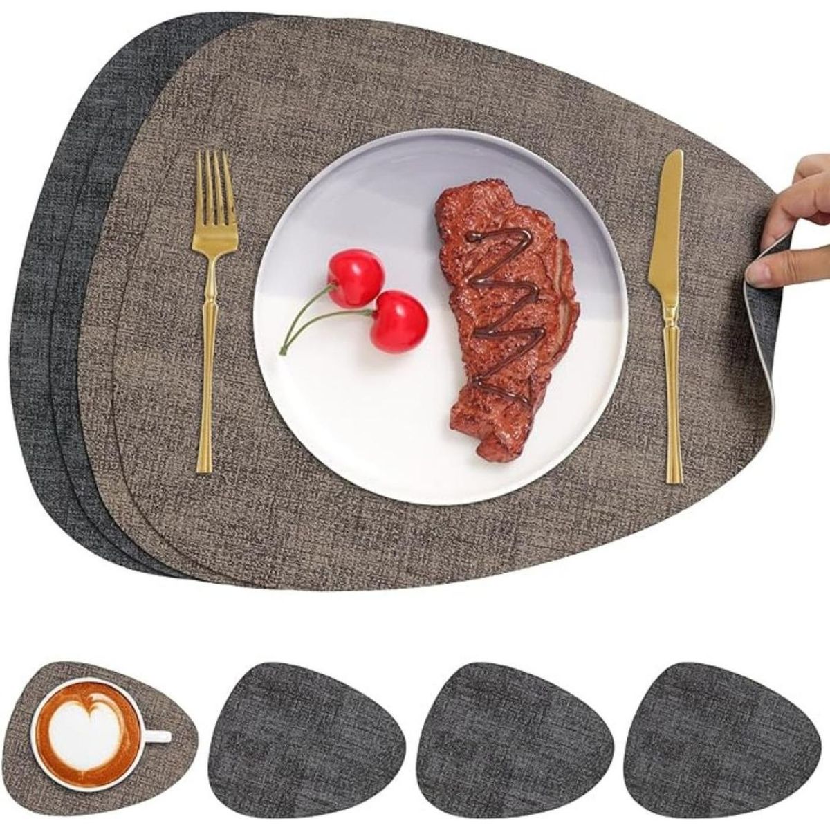 AZ AURAZEUS - Set 4 Individuales + 4 Posavasos Impermeables Antimanchas 2 en 1 Az