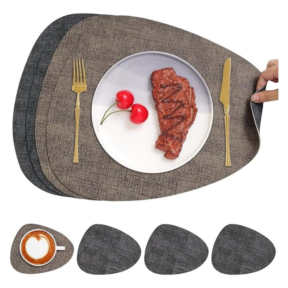 AZ AURAZEUS - Set 4 Individuales + 4 Posavasos Impermeables Antimanchas 2 en 1 Az