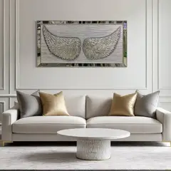 DEKAM DISEÑO - CUADRO ALAS PINTADO DECORATIVO PLATEADA MARCO ESPEJADO 141X71 CMS
