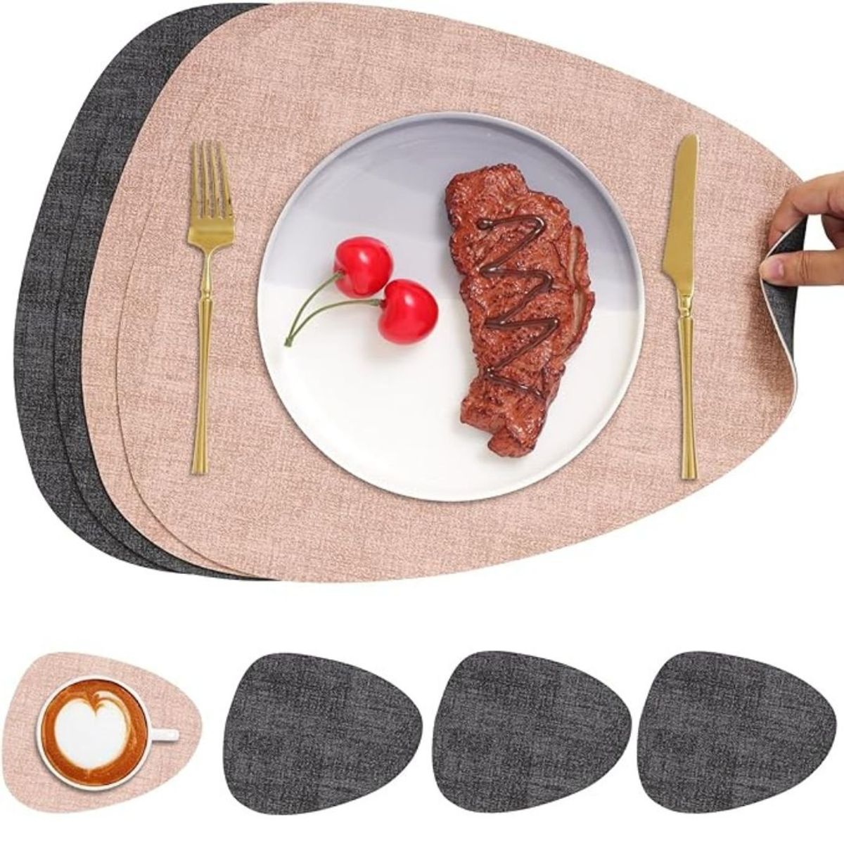 AZ AURAZEUS - Set 4 Individuales + 4 Posavasos Impermeables Antimanchas 2 en 1 Az