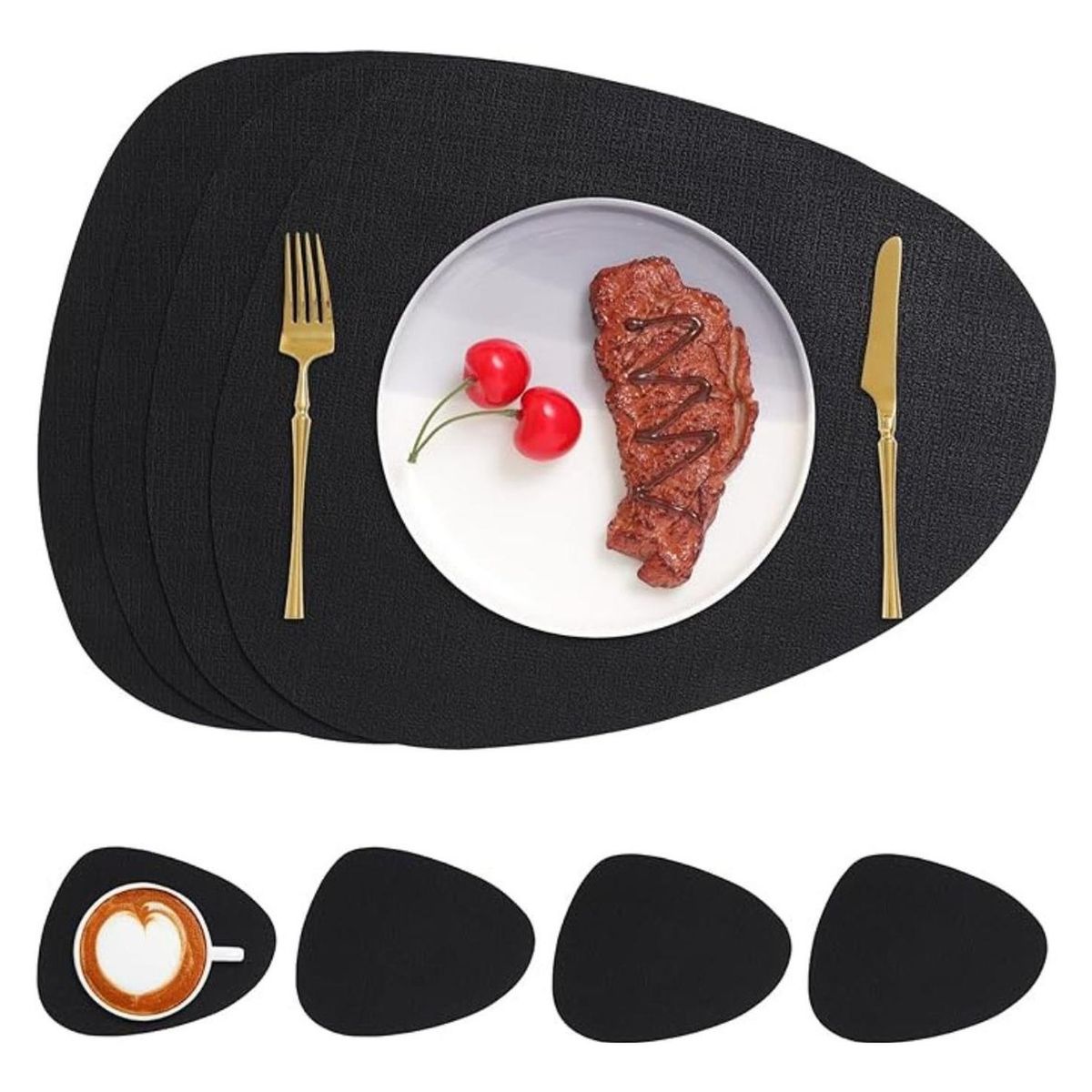 AZ AURAZEUS - Set 4 Individuales + 4 Posavasos Impermeables Antimanchas 2 en 1 AZ