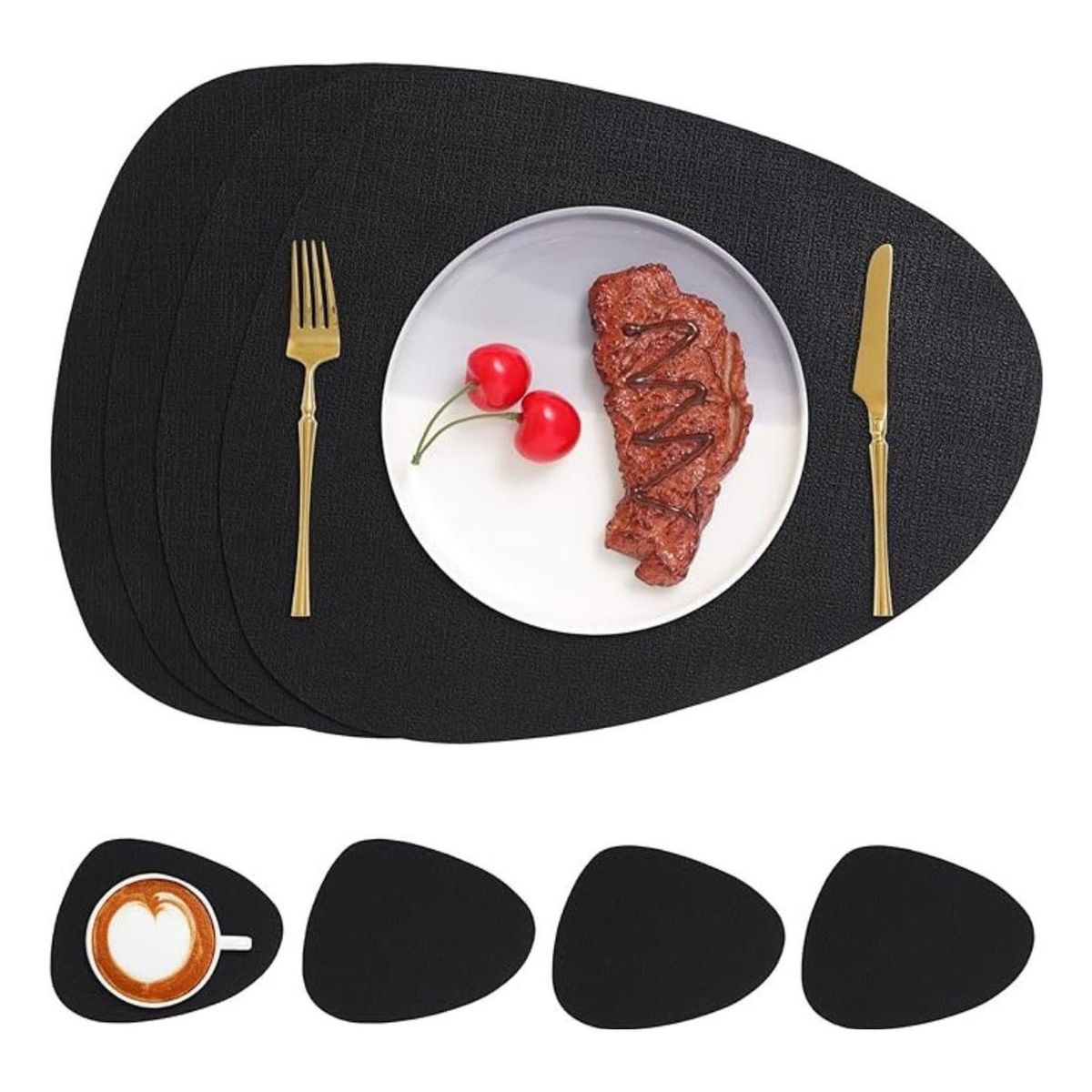 AZ AURAZEUS - Set 4 Individuales + 4 Posavasos Impermeables Antimanchas 2 en 1 AZ