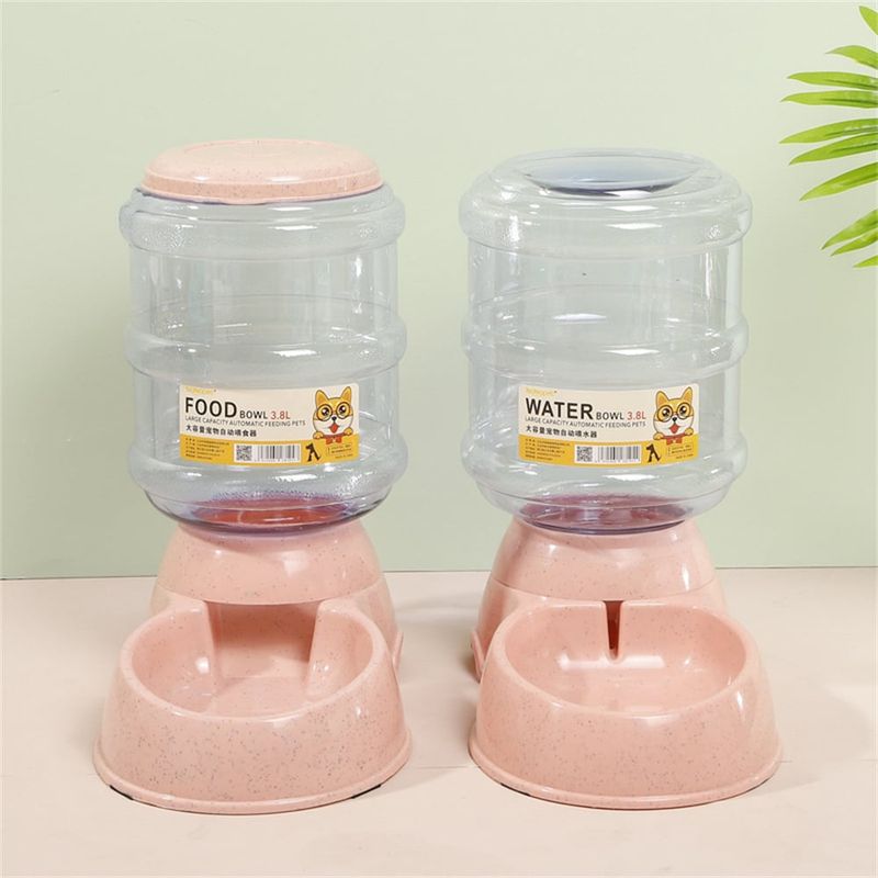 GENERICO - Pack Dispensadore de Agua y Comida para Mascotas ROSA