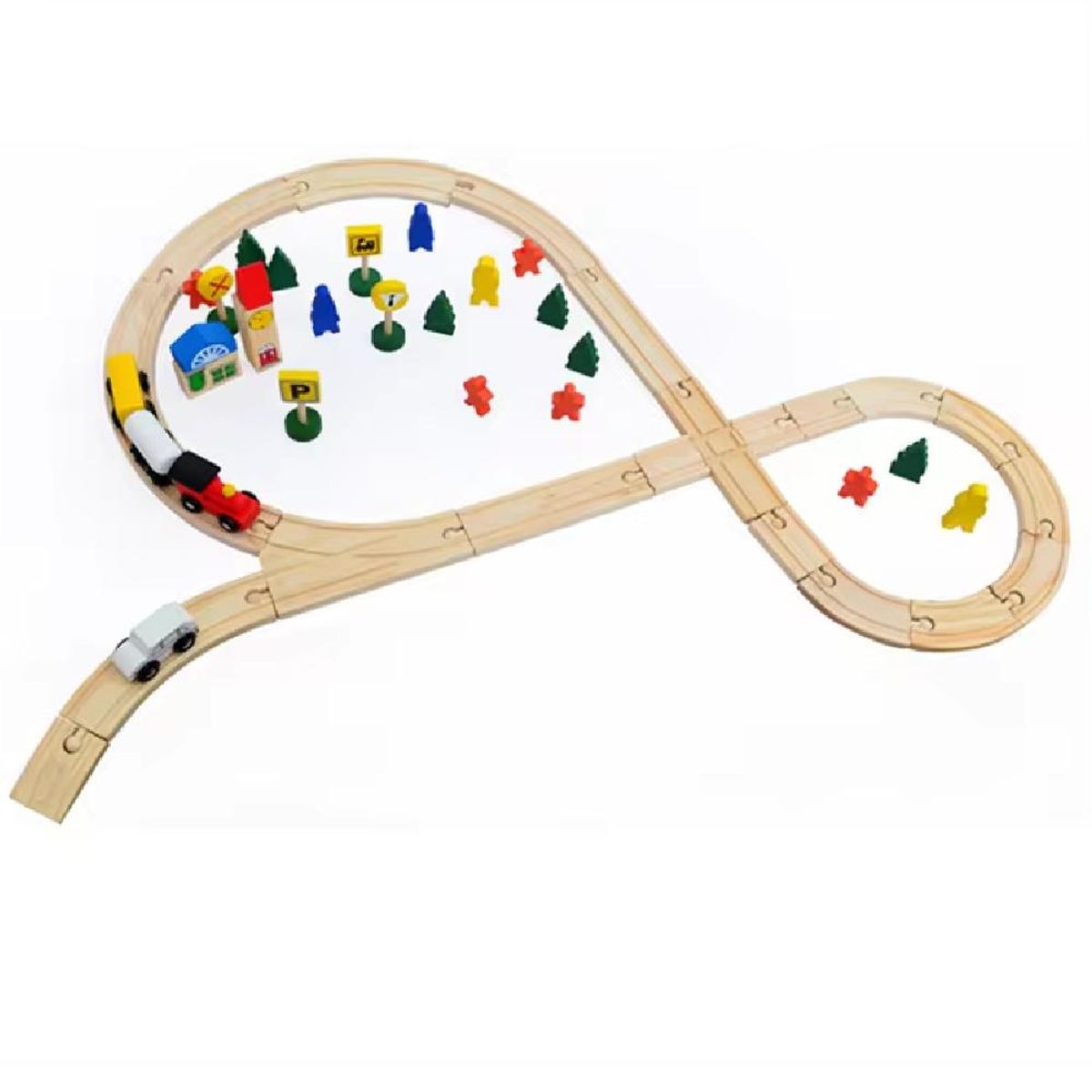 ARTIDIX - Tren de madera con rieles con piezas montable