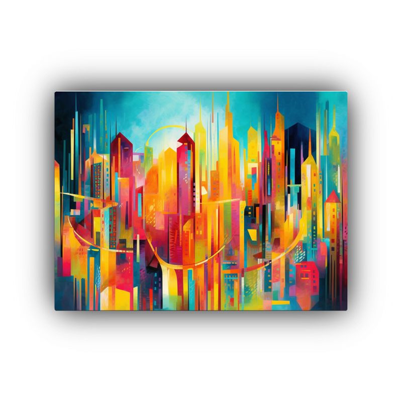 GENERICO - Cuadro Urbano Abstracto Con Rascacielos Vibrantes 120x80cm