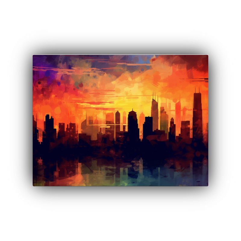 GENERICO - Cuadro Lienzo Atardecer Multicolor Con Silueta Skyline Expre 120x80cm