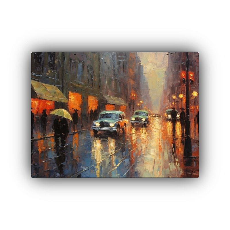 GENERICO - Cuadro Conceptual Adorno Grande Coches De Calle Lluvia Atard 120x80cm