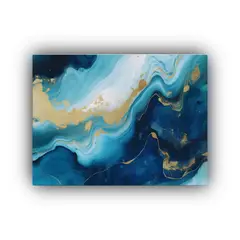 GENERICO - Pintura Abstracta En Tela Bastidor Arte Gráfico Dorado Azul 120x80cm