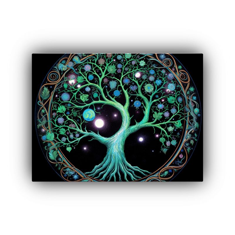 GENERICO - Pintura De árbol De La Vida Inspiradora En Negro Estrellado 120x80cm