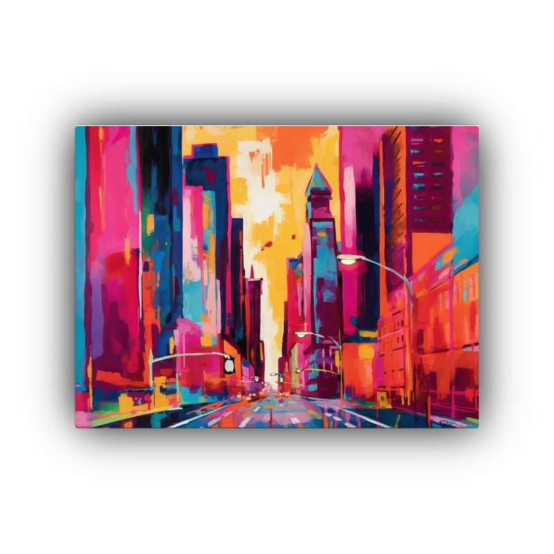 GENERICO - Pintura Urbana Dinámica Al Amanecer Con Tonos Multicolores 120x80cm